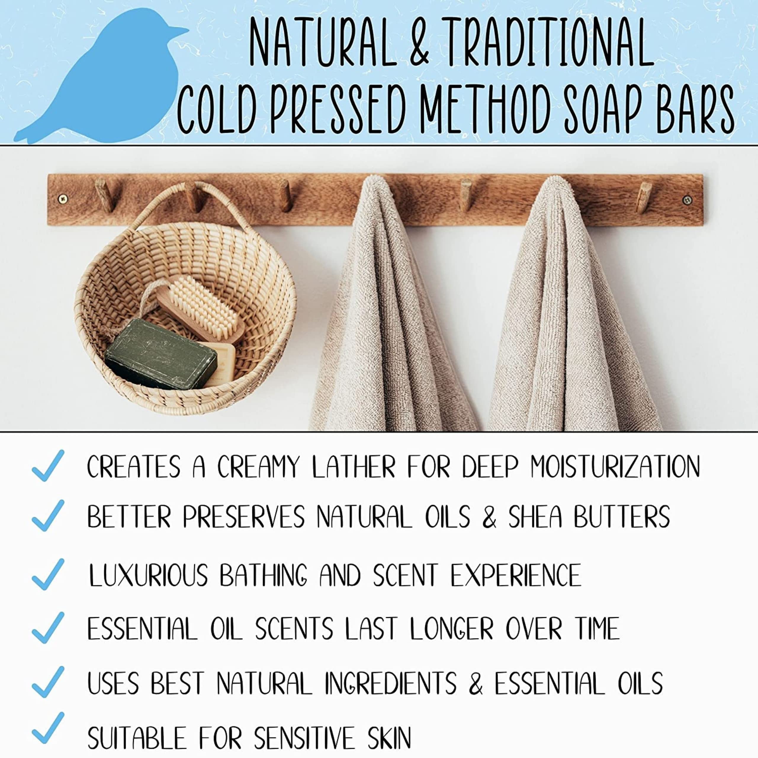 Bluebyrd Soap Co. Ocean Breezes Bar Soap | Sea Salt Scented Handmade Cold Process Bar Soaps | Organic Coconut Oil, Turmeric, Shea Butter, Sustainable Palm Oil (Ocean)